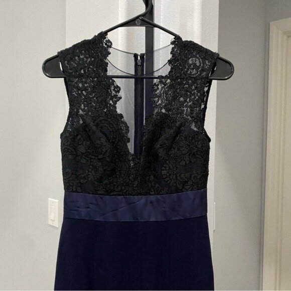Theia Sheath Gown Maxi Blue Lace Ribbon Waistline Evening Formal Size 2 Wedding - Picture 2 of 9